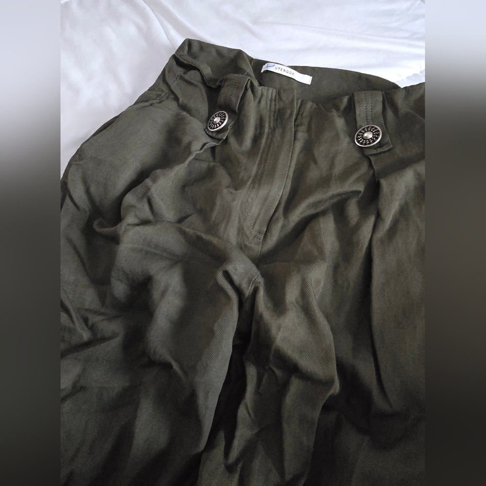 Uterque Straight Trousers Olive Green Made in Spain - Picture 9 of 15